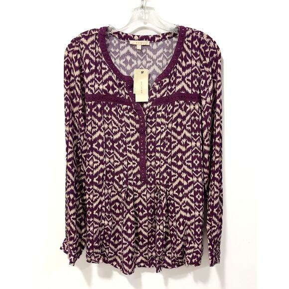 NWT: Skies are Blue - Women's Long Sleeve, Purple, Ikat Peasant Top (size M) - Picture 1 of 5